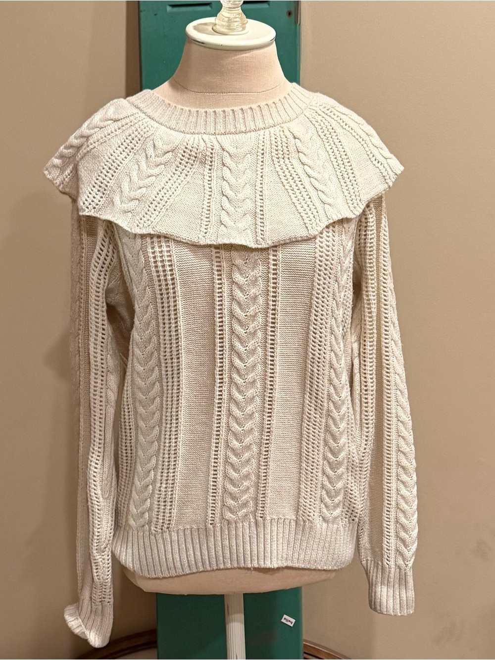 Vero Moda Cream Cable-Knit Sweater with Ruffle Yoke